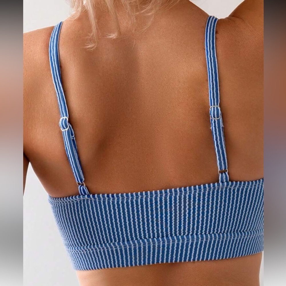 NWT SHEIN Ribbed Blue & White Cutout High-Waist Bikini Set - Size Medium - Picture 8 of 8